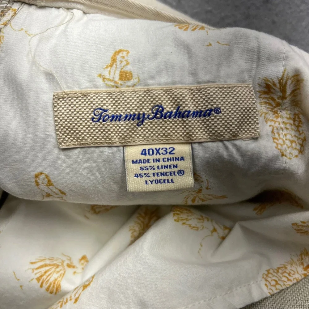 Tommy Bahama Mens 40x32 Linen Tencel Blend Pants Beige Khaki Relaxed Casual 2121